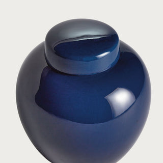 9.25" Short dark blue ceramic ginger jar with rounded shape and lid – decorative accent vase for modern and traditional home décor. Fall Decor, Modern Farmhouse Decor, Modern Traditional Decor, Luxury Decor, Home Decor Third and Main