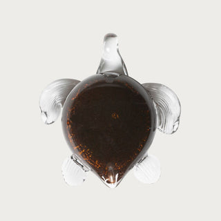hand blown glass tortoise sculpture with amber shell and clear glass details for coastal bookshelf and coffee table styling
