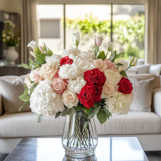 A beautiful floral arrangement with 25" Red True Bloom Floral  Real Touch Duchess Rose,Real Touch, Red Rose, Duchess Rose,  Faux Floral, Third & Main, Home Decor Spring Decor, Everyday Decor, Roses