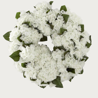 True Bloom white hydrangea wreath with full realistic faux blooms and layered petal texture, styled as a refined decorative accent