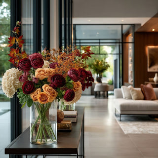 True Boom Floral Real Touch Burgundy Ranunculus Stem in Fall Floral Arrangement
