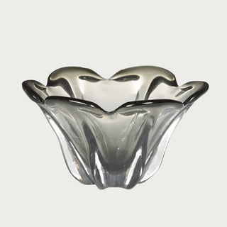 Large  smoky gray tulip-shaped glass bowl with wavy edges and sculptural design, perfect for modern or transitional home decor, Fall Decor, Contemporary Decor, Luxury Decor