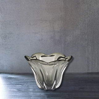 Small smoky gray tulip-shaped glass bowl with wavy edges and sculptural design, perfect for modern or transitional home decor, Fall Decor, Contemporary Decor, Luxury Decor
