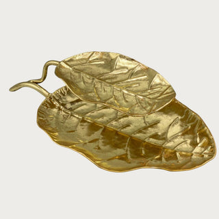 Decorative Two Tier Metal Gold Leaf Tray, 19.25" L x 6.25" H x 9.5" W, Modern Farmhouse decor
