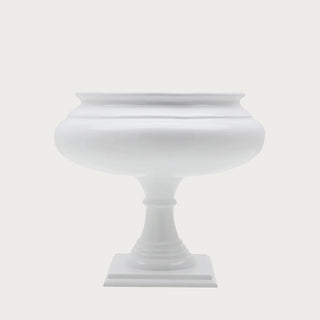 large glossy white fiberglass pedestal planter with classic architectural silhouette for luxury entryway and outdoor styling