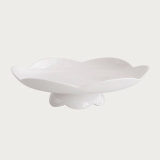 white melamine pedestal cake stand with glossy finish for serving cakes pastries or dessert display on dining table