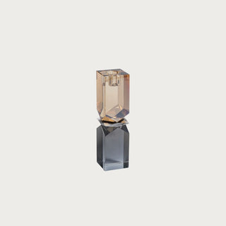 Vienna Artistry two-tone crystal candle holder, 5 inches high, smoke and gold finish with faceted geometric design for taper candles.