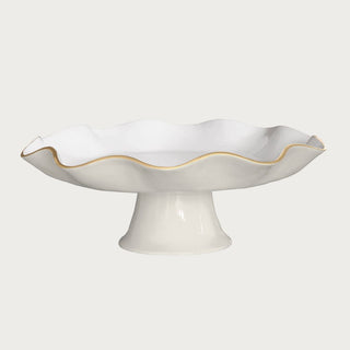 Wavy Cream & White Pedestal Plate