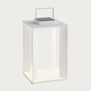 White metal solar lanterns in 18 and 24 inch sizes with LED lighting