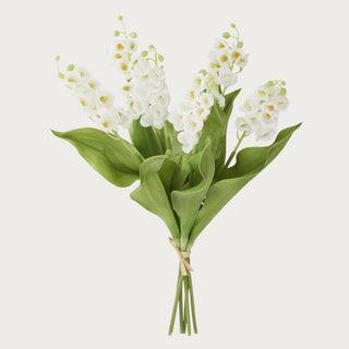 White Real Touch lily of the valley bundle with six lifelike stems and natural green leaves