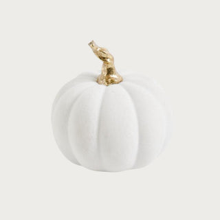 3.5 Inch White, Velvet, Pumpkin, Twisted, Gold Stem, Halloween, Fall, Fall Decor, Home Decor, Third & Main, Autumn, Decor