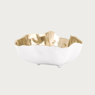 White and gold Thanni Onyx bowl with food-safe enamel finish — elegant sculptural serveware and holiday décor by Third & Main.