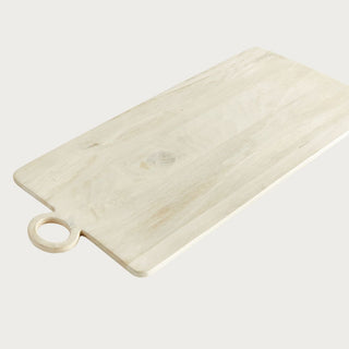 Whitewashed mango wood serving tray with round handle, available in three sizes, rustic modern wood charcuterie board or kitchen tray for entertaining and everyday use., Third & Main, Home Decor