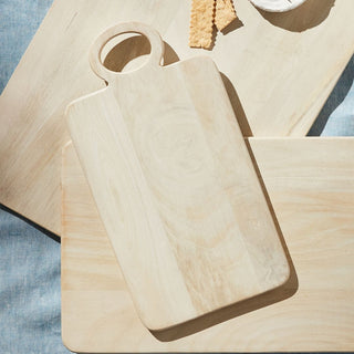 Whitewashed mango wood serving tray with round handle, available in three sizes, rustic modern wood charcuterie board or kitchen tray for entertaining and everyday use., Third & Main, Home Decor