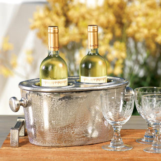 Raw Aluminum Silver Wine Cooler, Holds Two Bottles, Third & Main, Home Decor, Spring Decor, Summer Decor, Everyday Decor, Holiday Decor, Entertainment, Entertaining Essentials