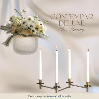 Decorative candle holder with flowers on a white background, featuring 'Contemp V2 Deluxe In Theory' text.