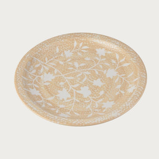 YvonneCharger, Ceramic Platter,The warm, neutral tones create an understated elegance, while the intricate pattern lends a sense of quiet romance. Third & Main, Home Decor, Kitchen, Display Platter, Modern Traditional, Modern Farmhouse, Spring Decor, Summer Decor, Everyday Decor