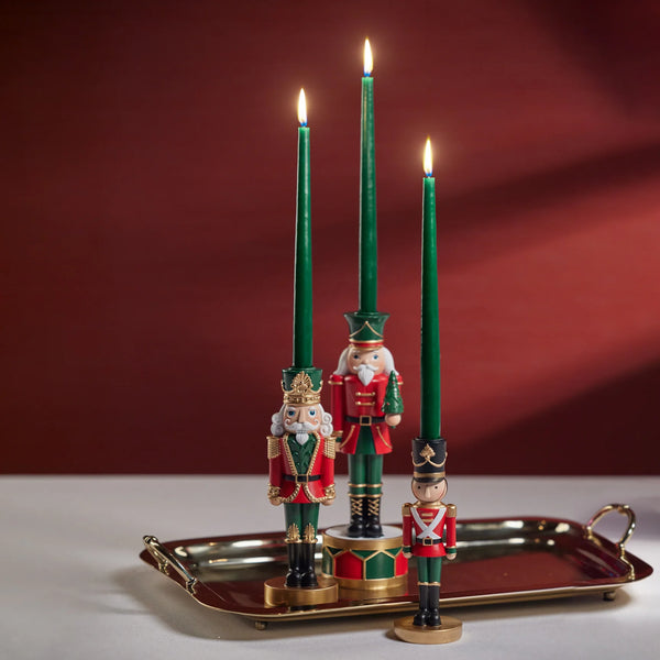 Red and Green Nutcracker Taper Candleholder - 12" H