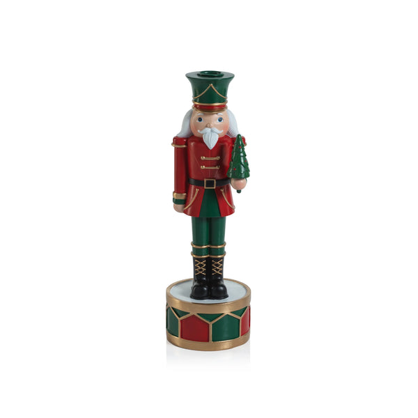 Tall Red & Green Nutcracker Candleholder - 12" H