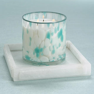 8.5 inch Alabaster Marble Tray styled with a candle on top, Third & Main