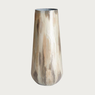 Large Almeta Vase, hand-painted enameled iron vase in cream tone-on-tone finish, Third & Main