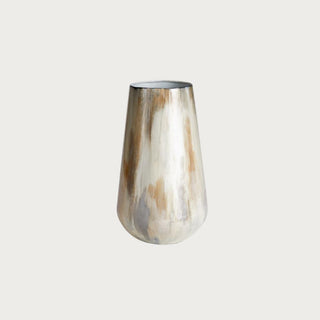 Small Almeta Vase, hand-painted enameled iron vase in cream tone-on-tone finish, Third & Main