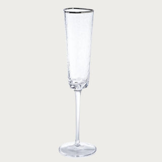 Aperitivo platinum rim triangular champagne flutes styled for celebration, Third & Main