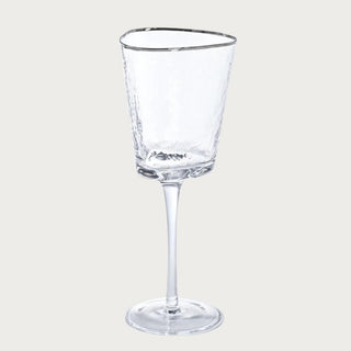Aperitivo platinum rim triangular wine glasses styled for dinner party, Third & Main