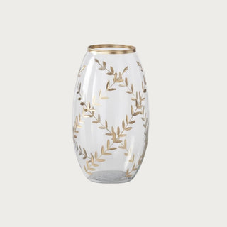 Medium Aurelia Botanical Glass Vase, 10 inches high, featuring clear glass with delicate gold botanical branches and a gold rim for floral arrangements and home decor.