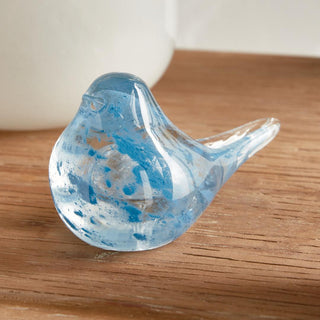 Blue Glass Finch Birds set of 2 shown from an alternate angle, decorative glass bird figurines, Third & Main