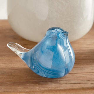 Blue Glass Finch Birds set of 2 shown individually, decorative glass bird figurines, Third & Main
