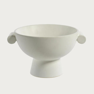 Brea matte white ceramic pedestal bowl with side handles, Third & Main