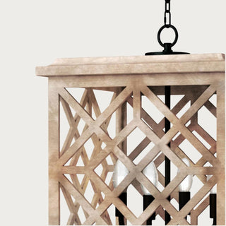 Close-up of the wood lattice weave on the Chatham lantern pendant