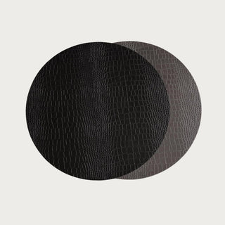 Set of 4 faux croc reversible round placemats in black and gray, Third & Main