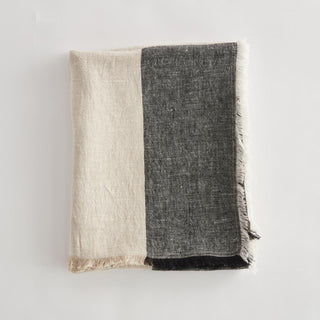 European linen throw blanket in flax and charcoal, weave detail