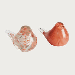 Glass finch birds, set of 2, hand blown transparent melon glass