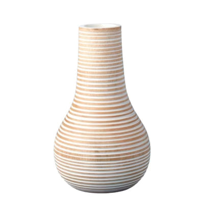 White Striped Kiln Mango Wood Bulb Vase