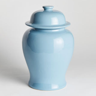 Light blue large Koa lidded ginger jar shown from a second angle, modern traditional style, Third & Main