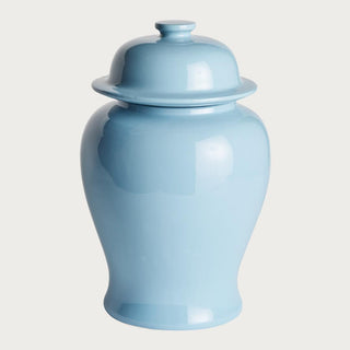 Light blue high-gloss ceramic large Koa lidded ginger jar, modern traditional style, Third & Main