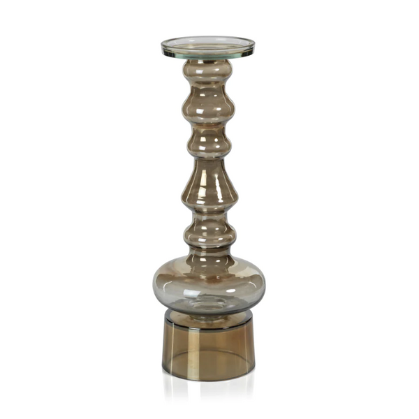 Fortaleza Medium Glass Taupe Pillar Candle Holder 