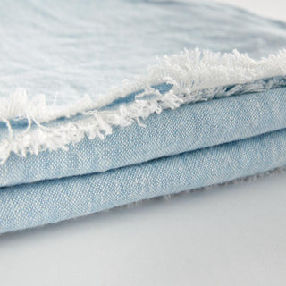 Light blue European linen throw blanket, weave detail