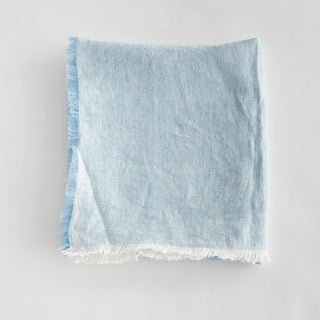 Light blue European linen throw blanket, full unfolded view