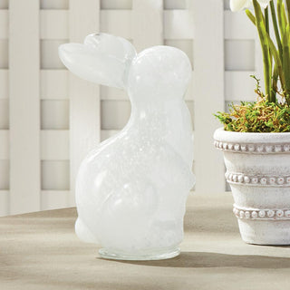 The Lilly Belle white glass bunny sculpture, large size, alternate styled view