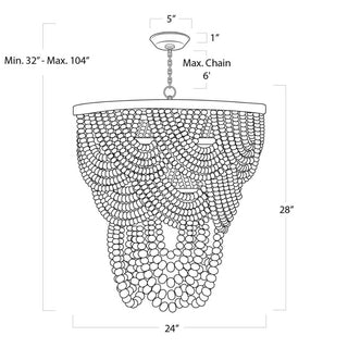Dimension diagram for the Lorelei wood bead chandelier