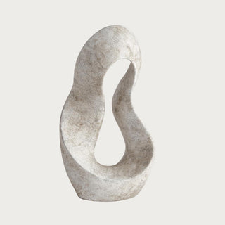 Lyra Sculpture in Natural Gray - abstract curved clay sculpture in matte charcoal-gray glaze, front view, Third & Main
