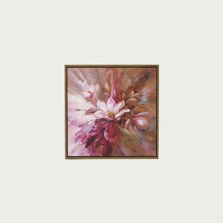 Small square Magnolia Power wall art by Kate Tova featuring blush and rose magnolia florals in a contemporary framed 18x18 statement piece styled for modern living room decor