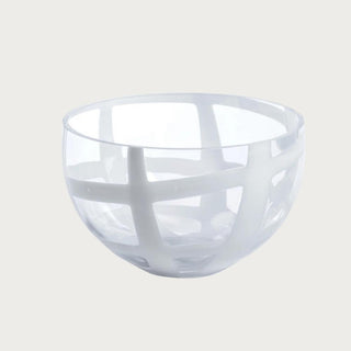 The Malta clear glass bowl with hand-applied swirl stripe pattern, Third & Main
