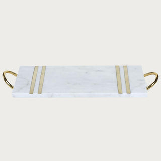 Marble serving tray with brass handles and inlay, Third & Main