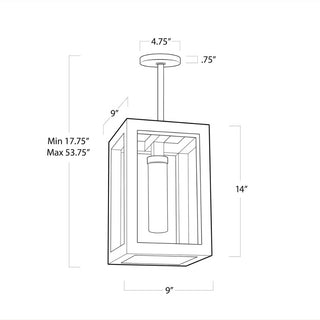 Dimension diagram for the small Montecito pendant lantern