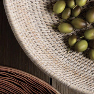 16 inch Palawan large whitewash rattan bowl styled on tabletop, Third & Main